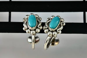 Vintage Native American "Sterling By Bell" Silver Turquoise Screw-back Earrings