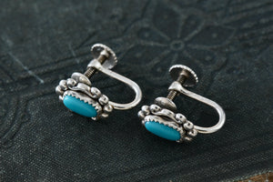 Vintage Native American "Sterling By Bell" Silver Turquoise Screw-back Earrings