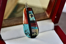 Load image into Gallery viewer, Vintage Signed RC 1.25&quot; Handmade Multi Stone Inlay Silver Pendant Southwestern Jewelry
