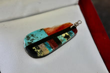 Load image into Gallery viewer, Vintage Signed RC 1.25&quot; Handmade Multi Stone Inlay Silver Pendant Southwestern Jewelry
