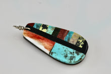 Load image into Gallery viewer, Vintage Signed RC 1.25&quot; Handmade Multi Stone Inlay Silver Pendant Southwestern Jewelry
