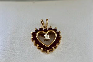 Red Garnet Diamond Heart 10Kt. Yellow Gold Pendant