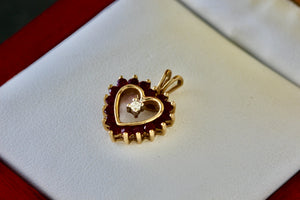 Red Garnet Diamond Heart 10Kt. Yellow Gold Pendant