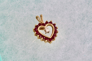 Red Garnet Diamond Heart 10Kt. Yellow Gold Pendant