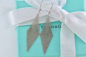 Tiffany & Co. Elsa Peretti Silver Large Mesh Dangle 3" Earrings Vintage