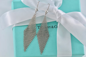 Tiffany & Co. Elsa Peretti Silver Large Mesh Dangle 3" Earrings Vintage