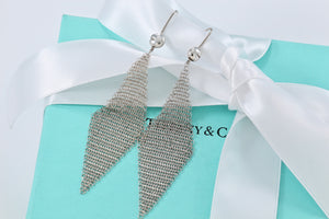 Tiffany & Co. Elsa Peretti Silver Large Mesh Dangle 3" Earrings Vintage