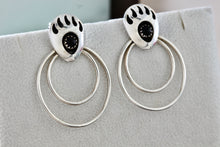 Load image into Gallery viewer, Vintage Native American Navajo Onyx Cabochon Bear Paw Double Hoop Earrings
