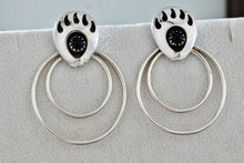 Load image into Gallery viewer, Vintage Native American Navajo Onyx Cabochon Bear Paw Double Hoop Earrings
