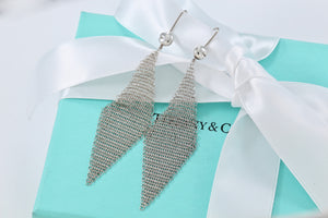 Tiffany & Co. Elsa Peretti Silver Large Mesh Dangle 3" Earrings Vintage