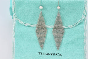 Tiffany & Co. Elsa Peretti Silver Large Mesh Dangle 3" Earrings Vintage