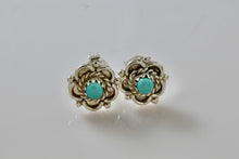 Load image into Gallery viewer, Native American Silver Turquoise Bead Flower Stud Earrings
