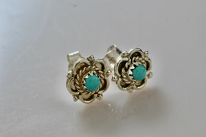 Native American Silver Turquoise Bead Flower Stud Earrings