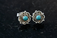 Load image into Gallery viewer, Native American Silver Turquoise Bead Flower Stud Earrings
