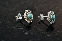 Load image into Gallery viewer, Native American Silver Turquoise Bead Flower Stud Earrings
