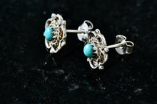 Load image into Gallery viewer, Native American Silver Turquoise Bead Flower Stud Earrings
