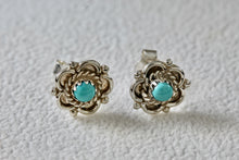 Load image into Gallery viewer, Native American Silver Turquoise Bead Flower Stud Earrings
