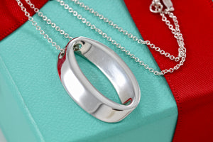 Tiffany & Co. Silver Geometric Oval Pendant Necklace