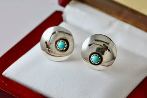 Vintage Native American Silver Disc Turquoise Bead Earrings