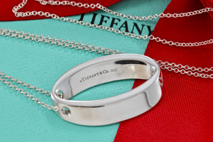 Tiffany & Co. Silver Geometric Oval Pendant Necklace