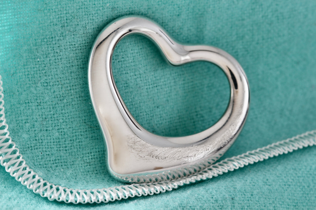 Tiffany & Co. Elsa Peretti Silver Extra Large Open Heart Pendant 35mm *Scratched*