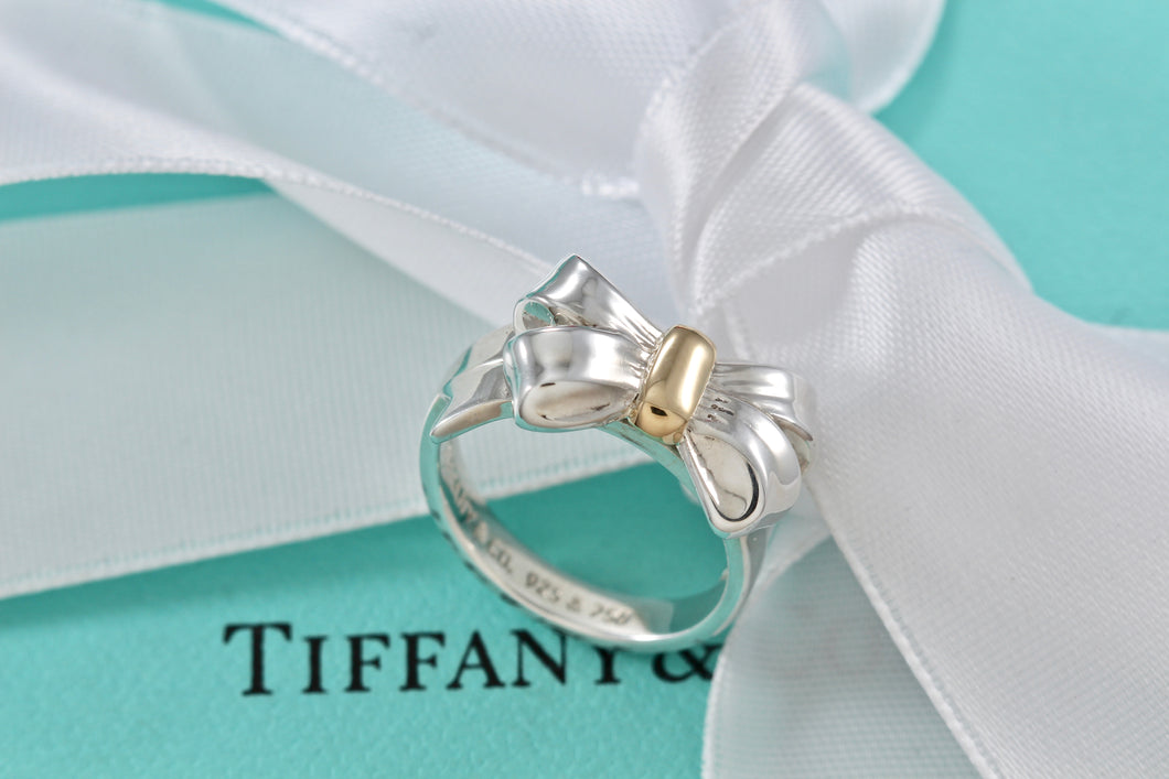 Tiffany & Co. 18K Gold & Silver Elongated Ribbon Bow Ring