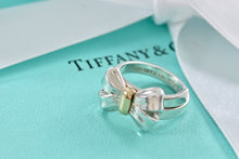 Load image into Gallery viewer, Tiffany &amp; Co. 18K Gold &amp; Silver Elongated Ribbon Bow Ring
