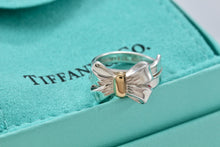 Load image into Gallery viewer, Tiffany &amp; Co. 18K Gold &amp; Silver Elongated Ribbon Bow Ring
