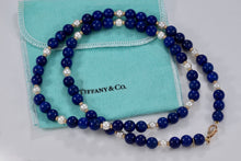 Load image into Gallery viewer, Tiffany &amp; Co. Lapis Pearl 14Kt. Gold Ball Bead Strand 24&quot; Necklace
