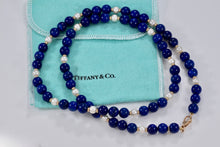 Load image into Gallery viewer, Tiffany &amp; Co. Lapis Pearl 14Kt. Gold Ball Bead Strand 24&quot; Necklace
