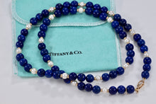 Load image into Gallery viewer, Tiffany &amp; Co. Lapis Pearl 14Kt. Gold Ball Bead Strand 24&quot; Necklace
