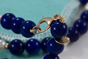 Tiffany & Co. Lapis Pearl 14Kt. Gold Ball Bead Strand 24" Necklace