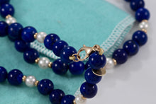 Load image into Gallery viewer, Tiffany &amp; Co. Lapis Pearl 14Kt. Gold Ball Bead Strand 24&quot; Necklace
