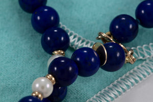 Tiffany & Co. Lapis Pearl 14Kt. Gold Ball Bead Strand 24" Necklace