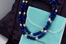 Load image into Gallery viewer, Tiffany &amp; Co. Lapis Pearl 14Kt. Gold Ball Bead Strand 24&quot; Necklace
