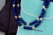 Load image into Gallery viewer, Tiffany &amp; Co. Lapis Pearl 14Kt. Gold Ball Bead Strand 24&quot; Necklace
