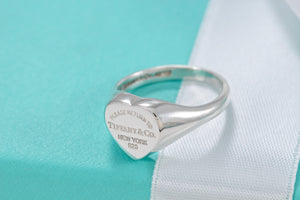 Please Return To Tiffany & Co. Silver Heart Signet Ring