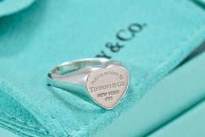 Please Return To Tiffany & Co. Silver Heart Signet Ring