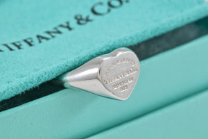 Please Return To Tiffany & Co. Silver Heart Signet Ring