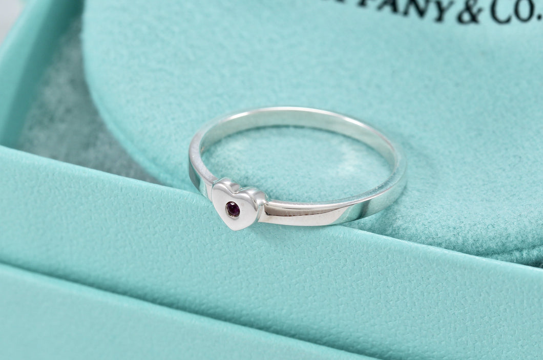 Tiffany & Co. Paloma Picasso Ruby Silver Heart Stacking Band Ring