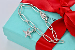 Tiffany & Co. Elsa Peretti Silver Starfish Link Charm Bracelet