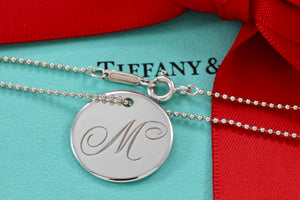Tiffany & Co. Silver Letter "M" Large DIsc Pendant Beaded Chain Necklace