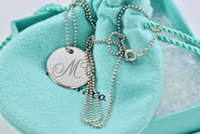 Load image into Gallery viewer, Tiffany &amp; Co. Silver Letter &quot;M&quot; Large DIsc Pendant Beaded Chain Necklace
