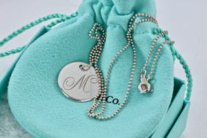 Tiffany & Co. Silver Letter "M" Large DIsc Pendant Beaded Chain Necklace