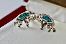 Load image into Gallery viewer, Native American Kokopelli Turquoise Inlay Stud Nickel Silver Stud Earrings
