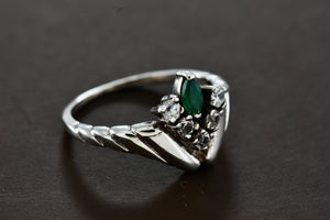 14Kt. White Gold Marquise Emerald Diamond V Ring Size 5