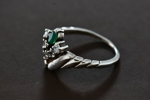 14Kt. White Gold Marquise Emerald Diamond V Ring Size 5