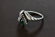 Load image into Gallery viewer, 14Kt. White Gold Marquise Emerald Diamond V Ring Size 5
