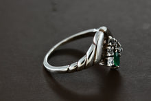 Load image into Gallery viewer, 14Kt. White Gold Marquise Emerald Diamond V Ring Size 5
