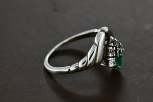 14Kt. White Gold Marquise Emerald Diamond V Ring Size 5